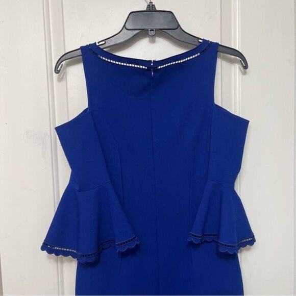 Teri Jon by Rickie Freeman Cold Shoulder Sheath Dress in Royal Blue Size 2 - Picture 5 of 12